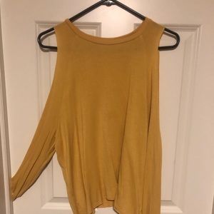 Yellow shoulder cutout shirt
